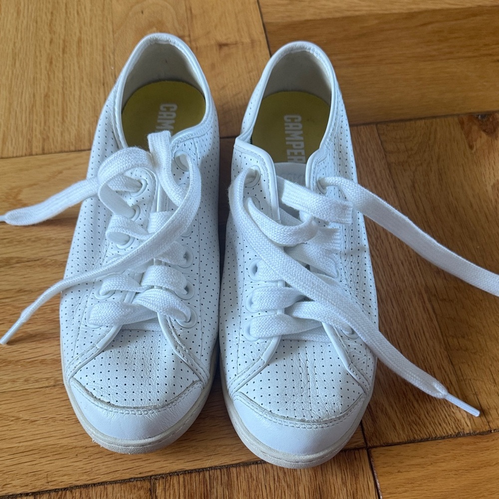 Camper Perforated White Lace-Up Tennis